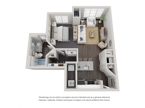 Studio 1 Bath Floor Plan | 599 Sq. Ft. Studio 1 Bath Floor Plan | 599 Sq. Ft. at Willowest in Lindbergh, Atlanta, GA, 30318